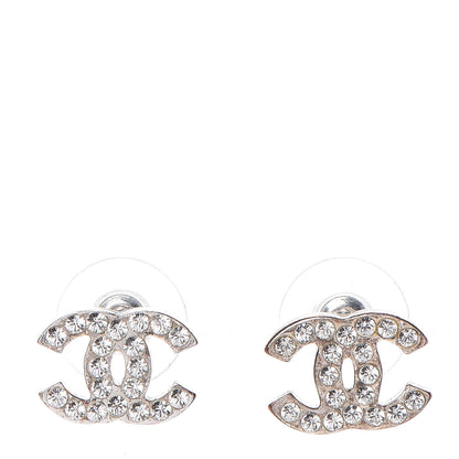 Chanel Crystal Timeless CC Earrings Silver 1 of 5