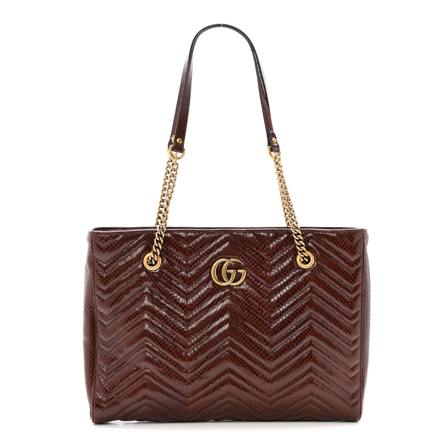 Gucci Snakeskin Matelasse Medium GG Marmont Slim Tote Brown 1 of 14