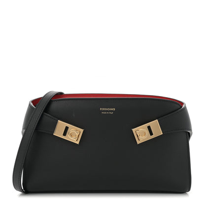 Salvatore Ferragamo Calfskin Mini Hug Crossbody Bag Black Flame Red 1 of 10