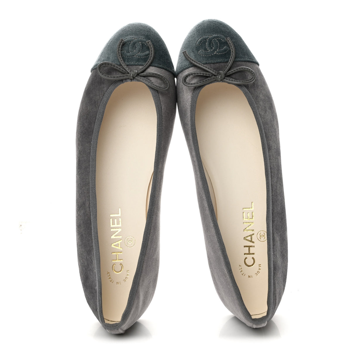 Velvet Cap Toe Ballerina Flats 39.5 Grey Green
