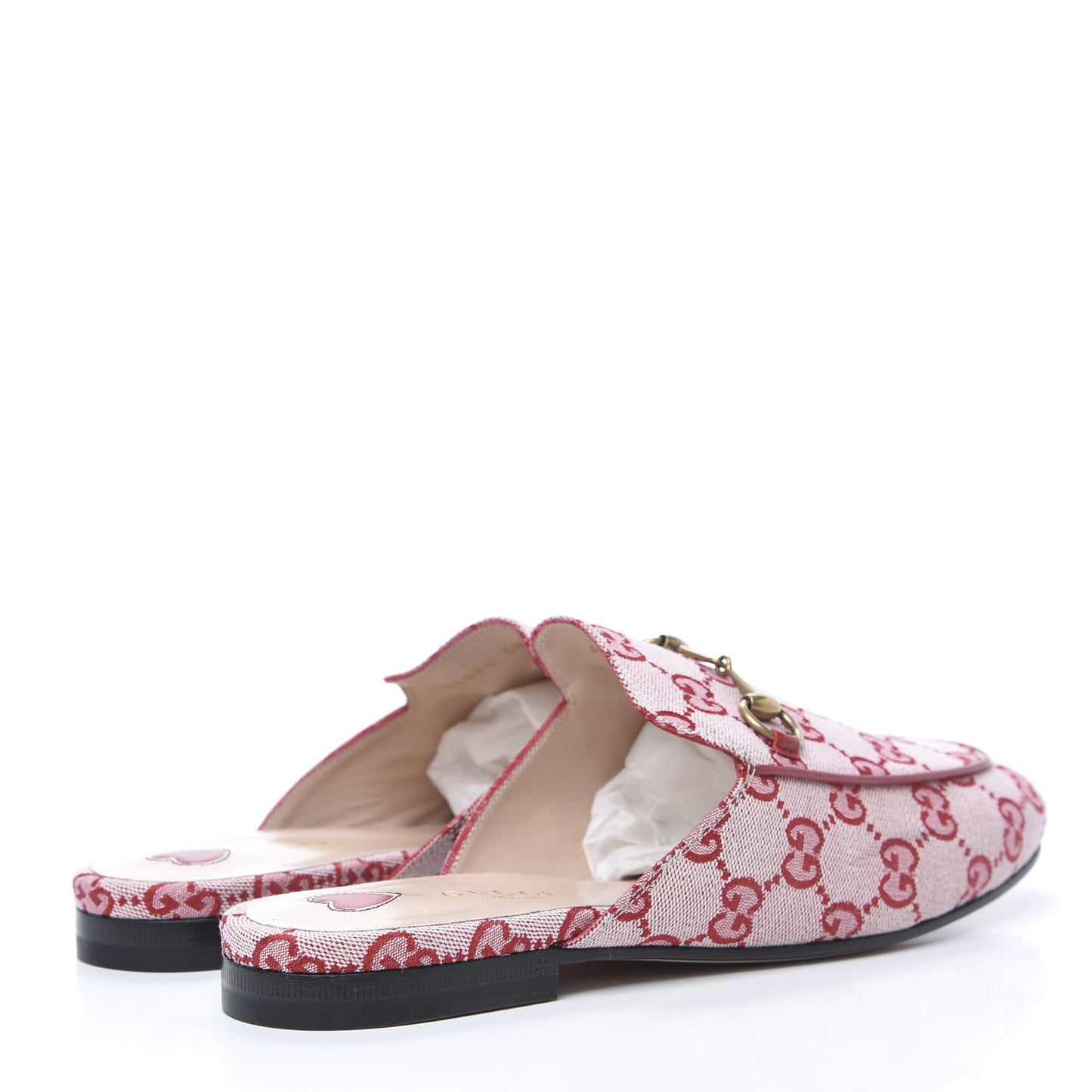 Canvas GG Monogram Horsebit Womens Princetown Slippers 38.5 Gardenia Hibiscus Red