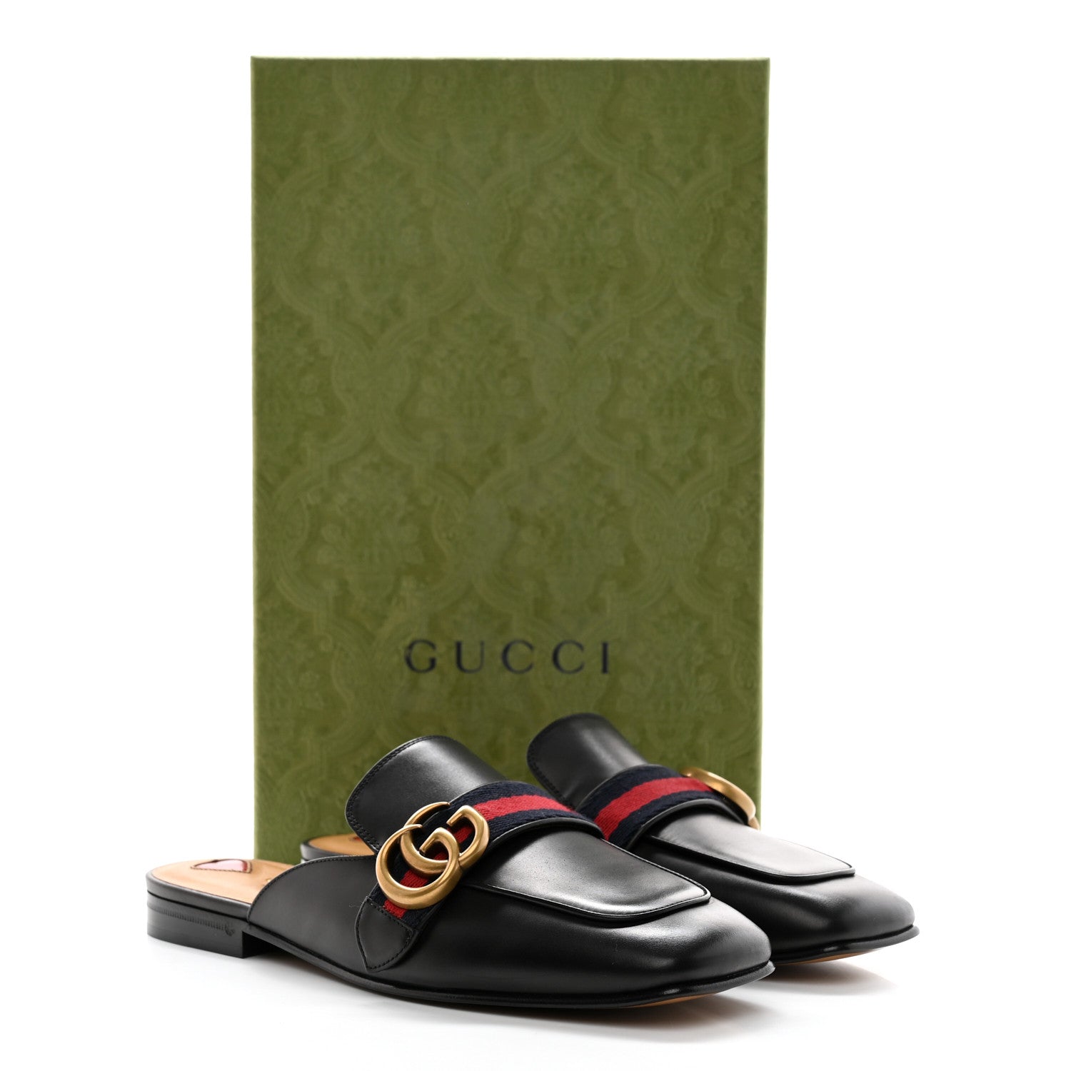 Gucci Calfskin Web Womens Peyton GG Slippers 37 Black 9 of 9