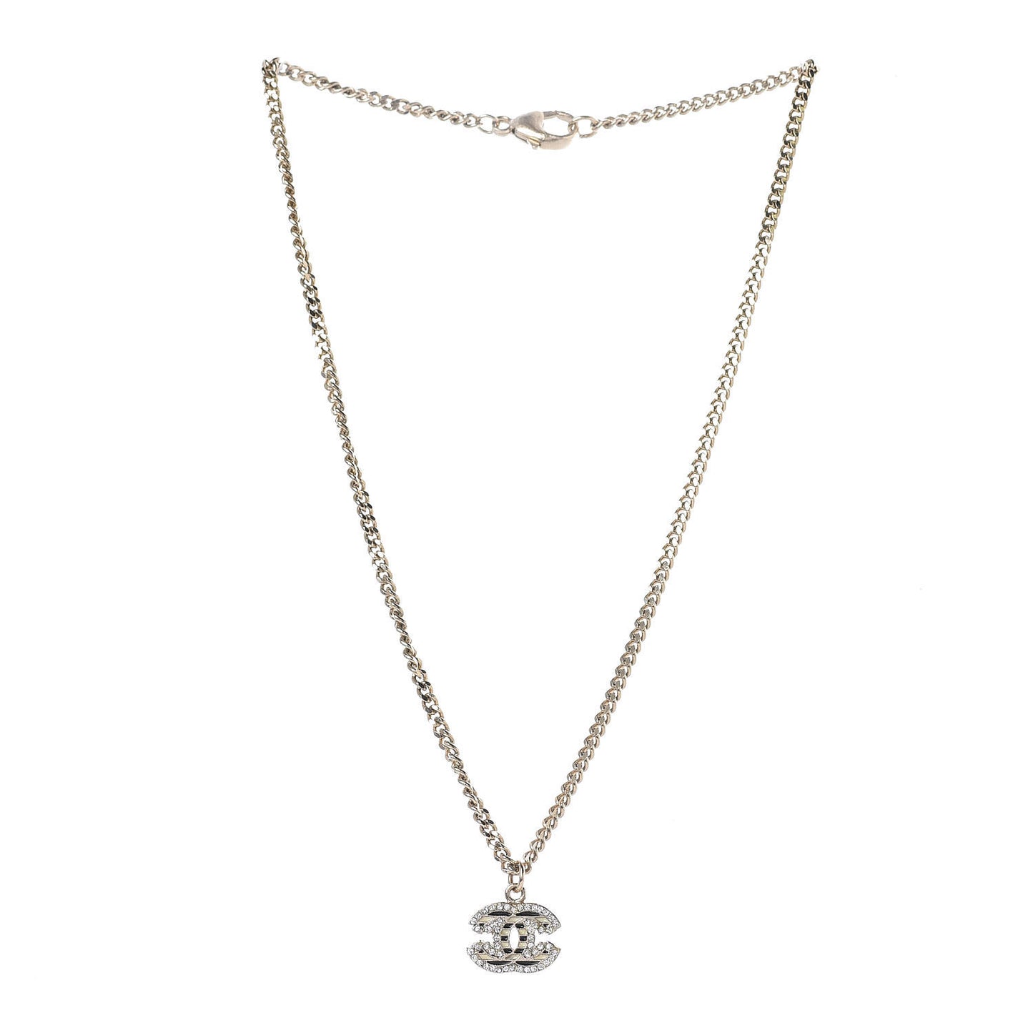 Crystal Enamel Striped CC Necklace Gold Black