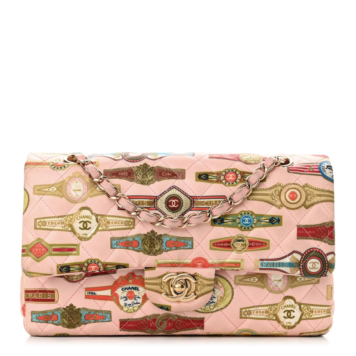 Satin Paris Cuba Cigare Print Medium Double Flap Pink