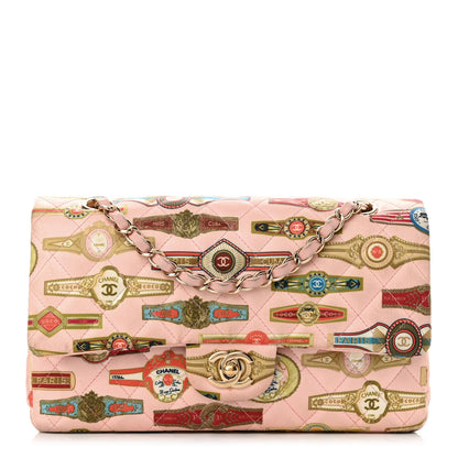 Chanel Satin Paris Cuba Cigare Print Medium Double Flap Pink 1 of 11