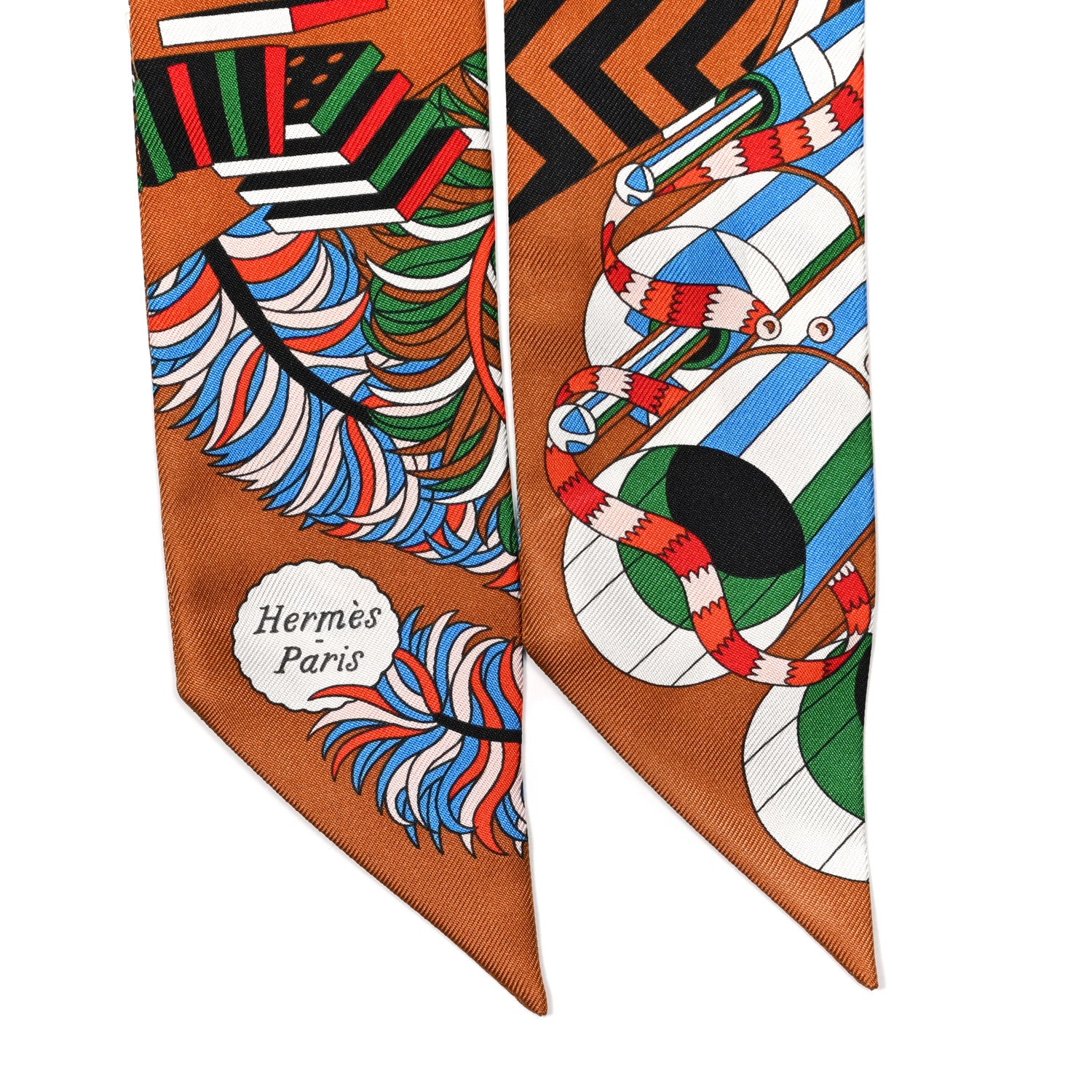 Hermes Silk De l'Ombrelle Aux Duels Twilly Caramel Vert Bleu 2 of 4