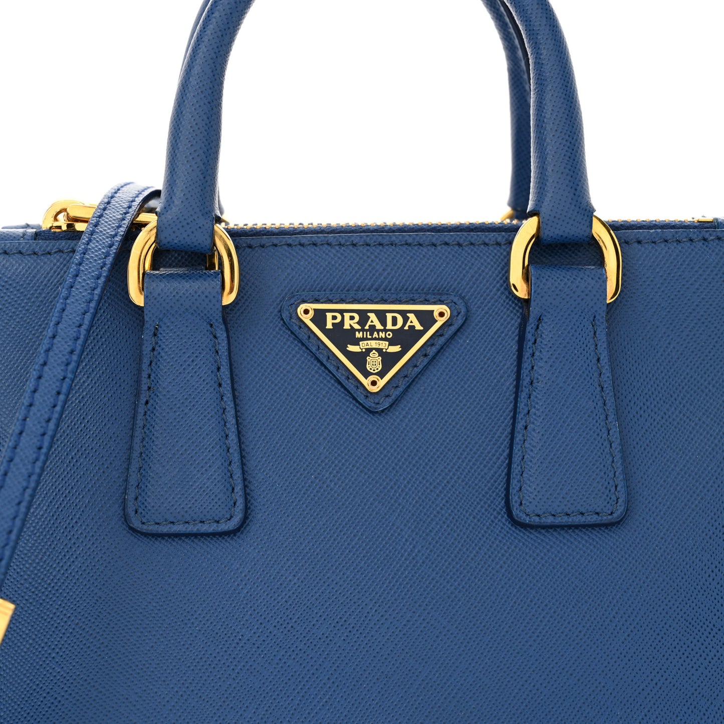 Saffiano Lux Micro Galleria Double Zip Tote Azzurro