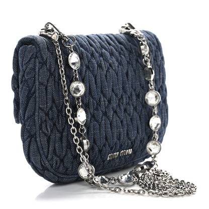Miu Miu Denim Matelasse Crystal Chain Crossbody Bag Blue 3 of 9