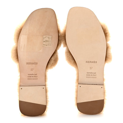 Hermes Woolskin Oran Sandals 37 Beige Argile 6 of 8