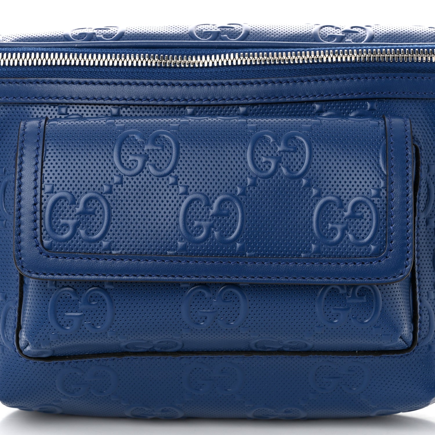 Gucci Calfskin GG Tennis Embossed Pocket Belt Bag 90 Intense Metal Blue 8 of 11