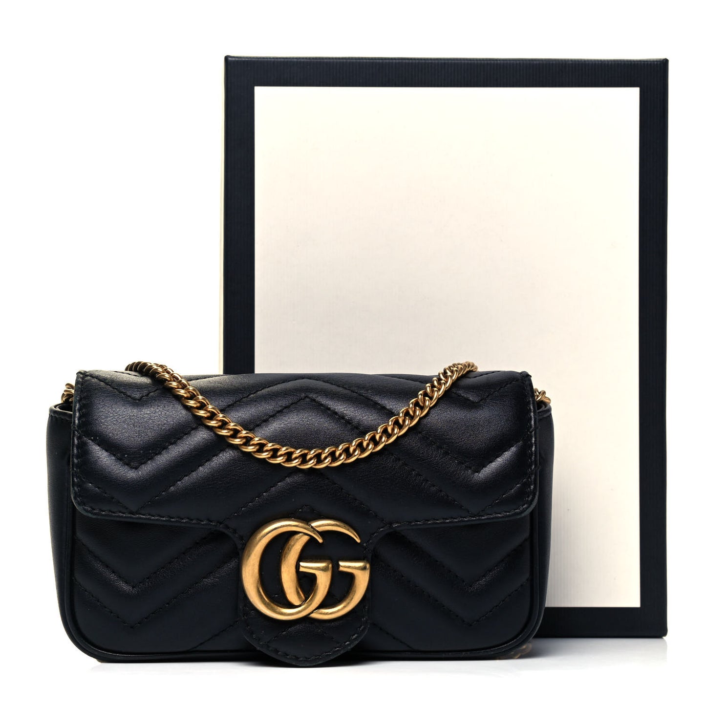 Calfskin Matelasse Super Mini GG Marmont Shoulder Bag Black