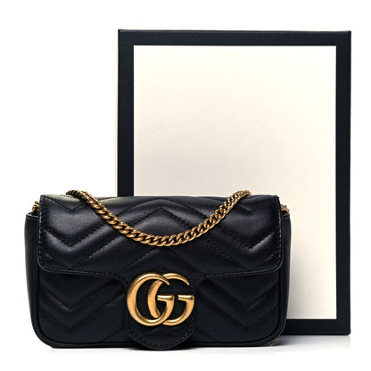Gucci Calfskin Matelasse Super Mini GG Marmont Shoulder Bag Black 11 of 11