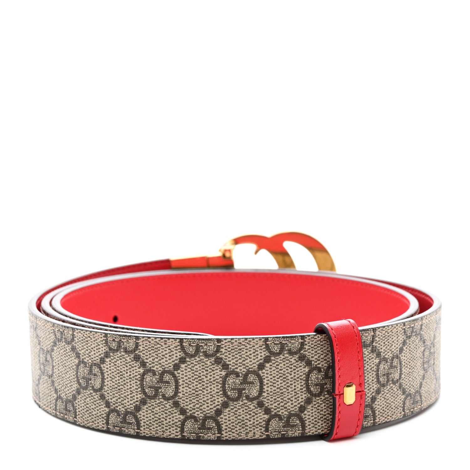 Gucci GG Supreme Monogram Plutone Calfskin Double G Reversible 37mm Belt 115 46 Beige Ebony New Cherry Red 2 of 7