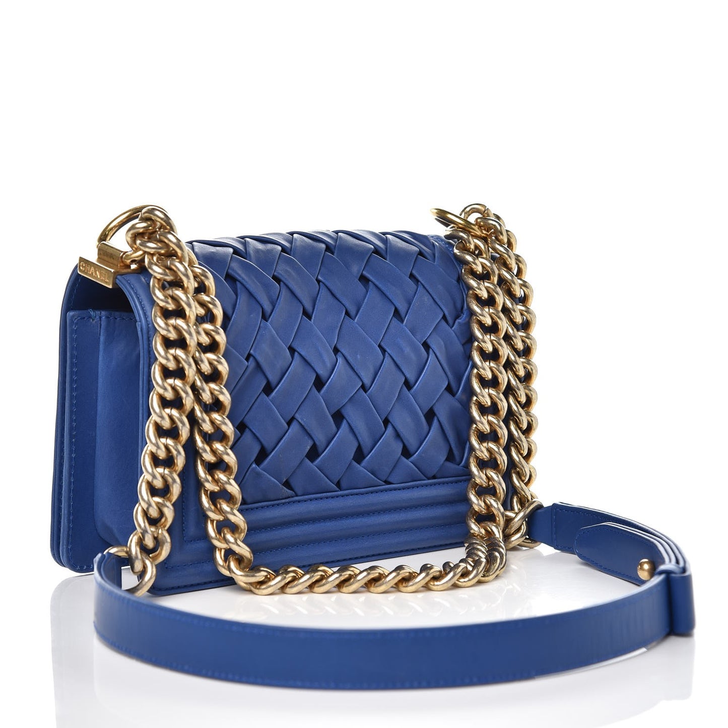 Lambskin Woven Small Chateau Boy Flap Blue