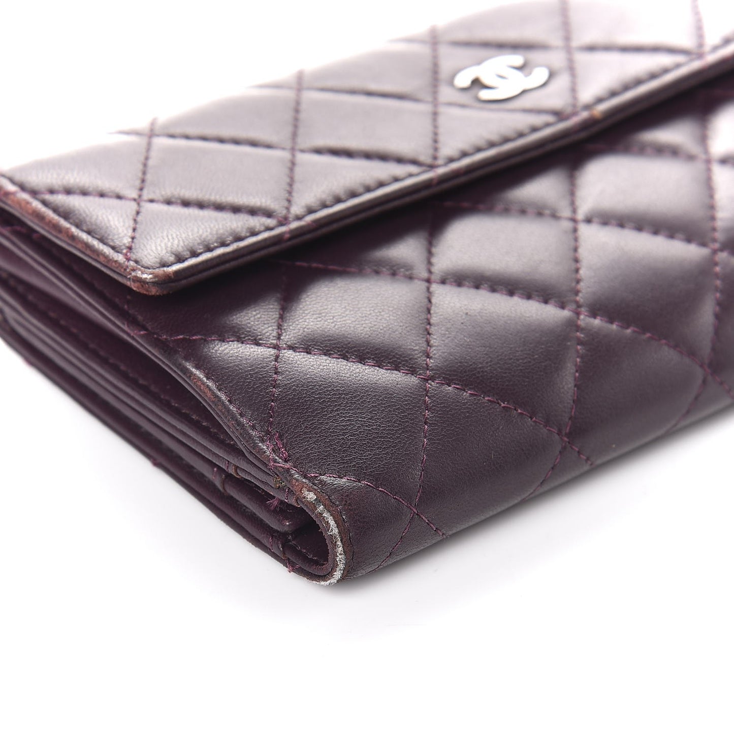 Lambskin Quilted Long Flap Wallet Prune