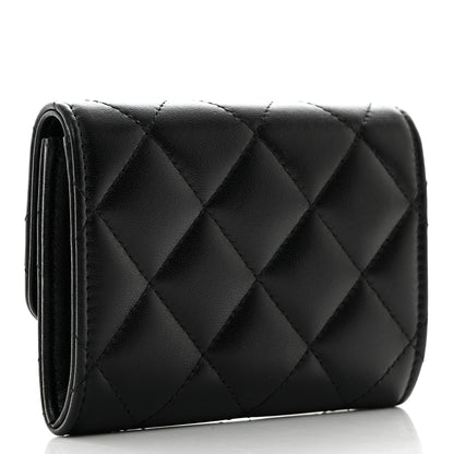 Chanel Lambskin Quilted Flap Baguette Crystal Card Holder Wallet Black 3 of 9