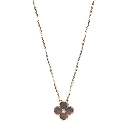 Van Cleef & Arpels 18K Rose Gold Diamond Grey Mother of Pearl Vintage Alhambra Pendant Necklace 1 of 8
