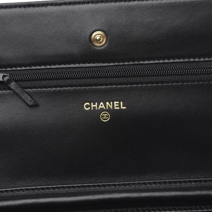 Chanel Lambskin Quilted Camellia Wallet On Chain WOC Black 5 of 12