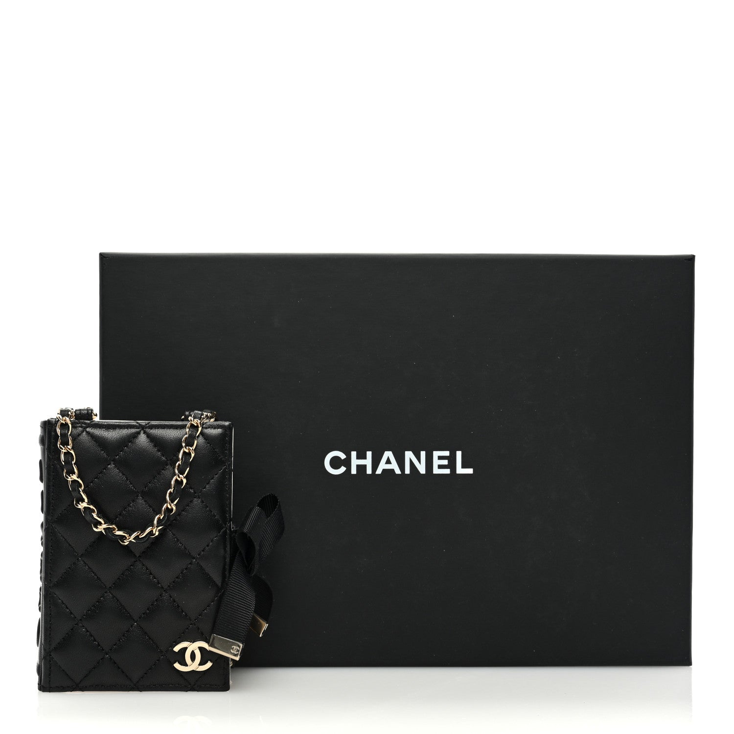 Chanel Lambskin Quilted Book Card Holder on Chain Black 11 of 11