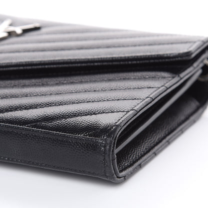 Saint Laurent Grain De Poudre Matelasse Chevron Monogram Chain Wallet Black 9 of 10