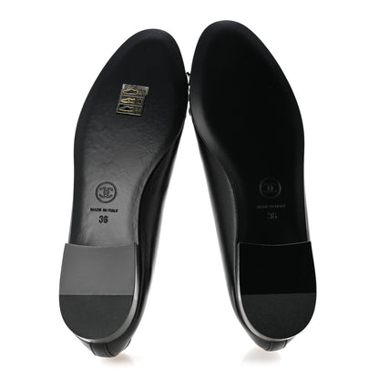 Chanel Lambskin Patent Cap Toe Ballerina Flats 36 Black 6 of 10