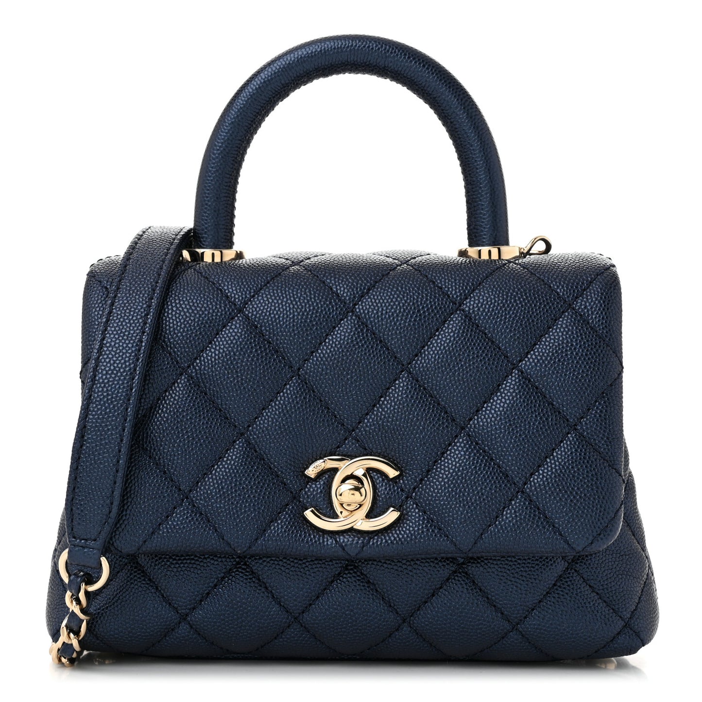 Iridescent Caviar Quilted Extra Mini Coco Handle Flap Dark Blue