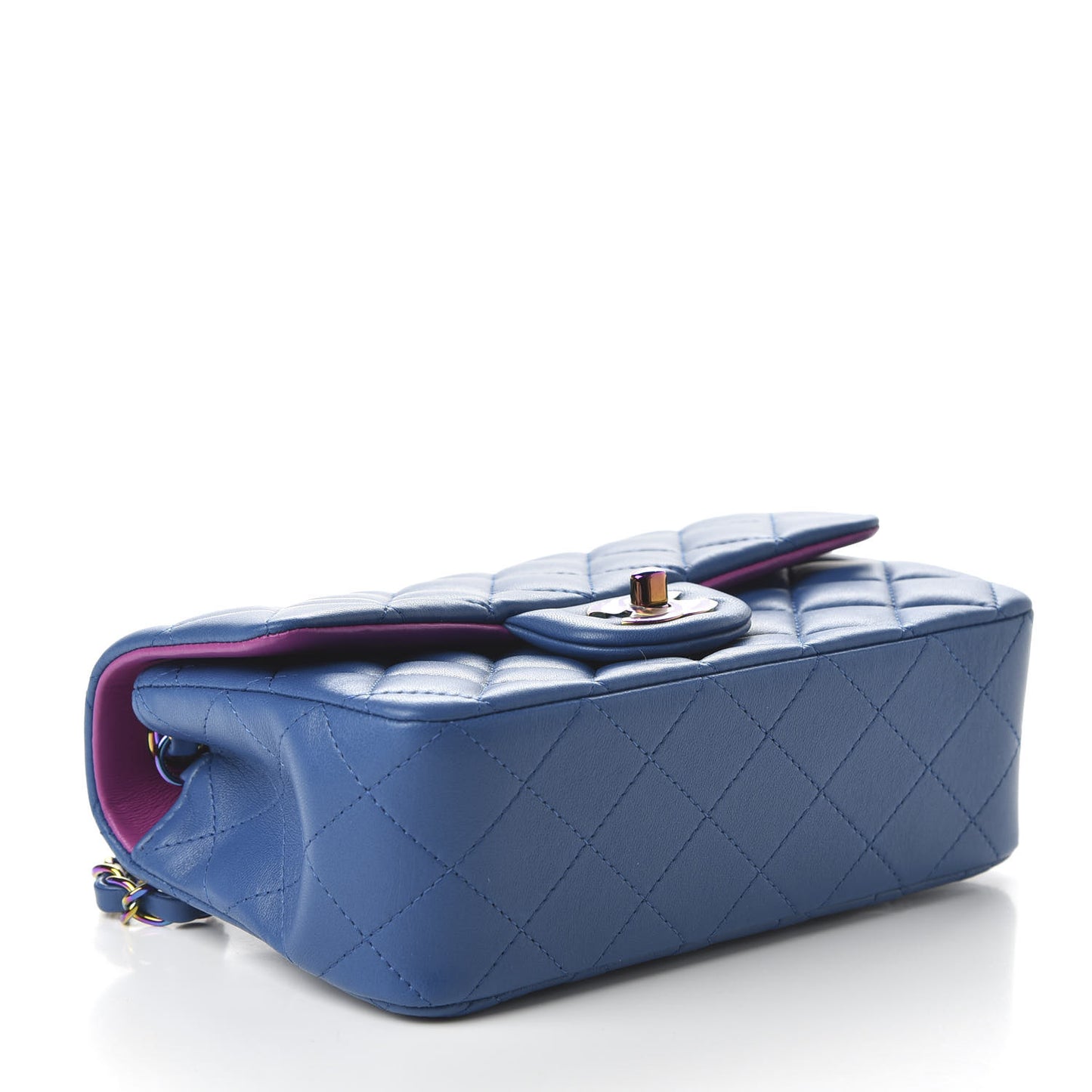 Lambskin Quilted Mini Rectangular Flap Blue Purple
