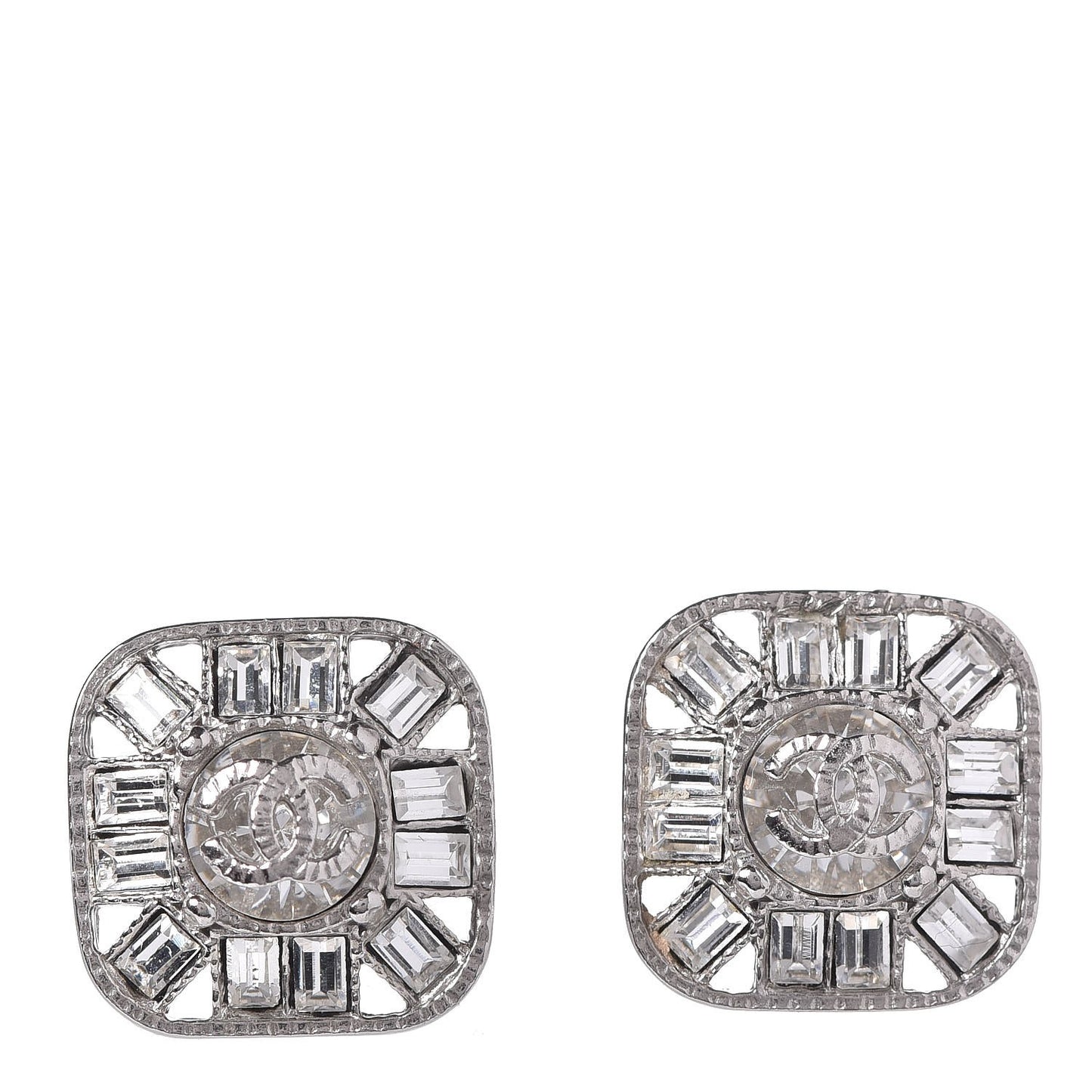 Baguette Crystal CC Earrings Silver