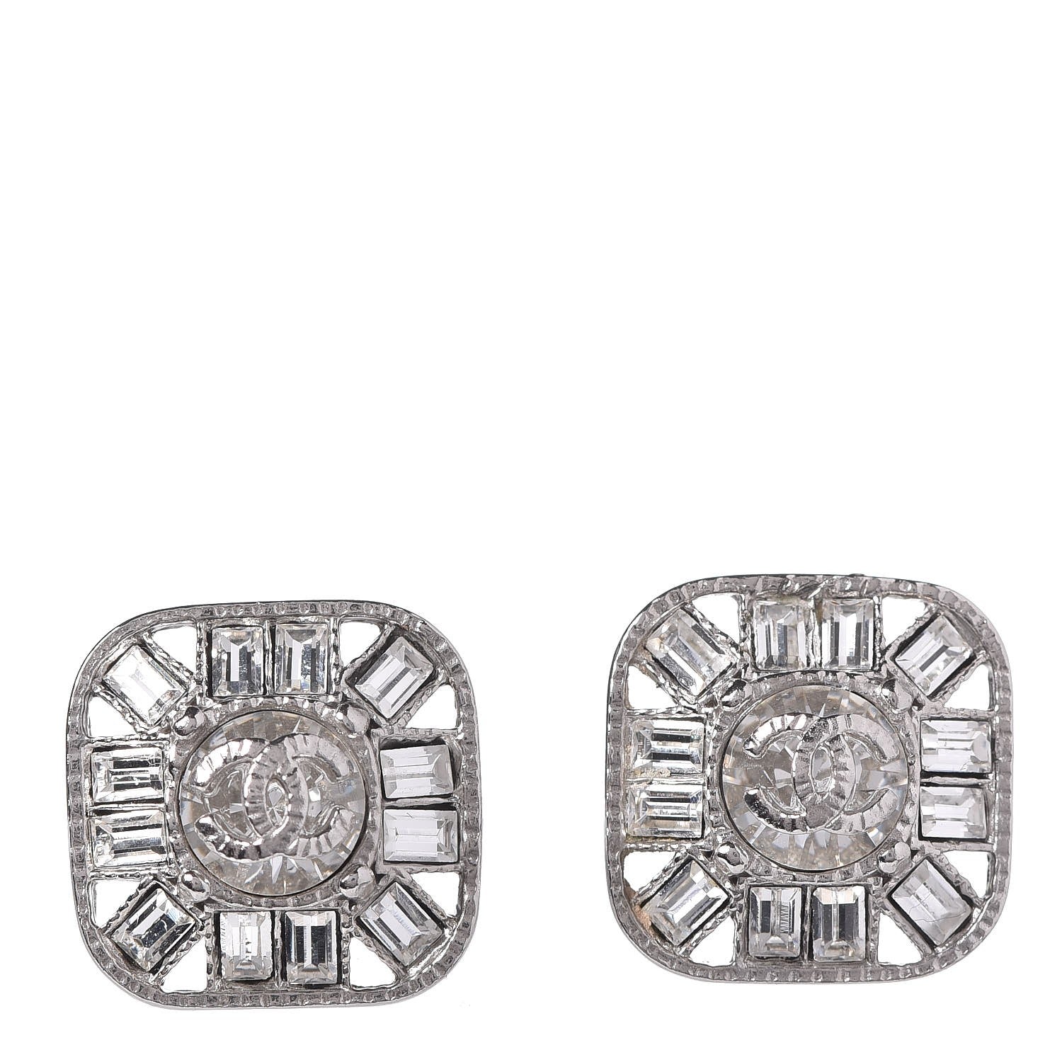 Chanel Baguette Crystal CC Earrings Silver 1 of 5