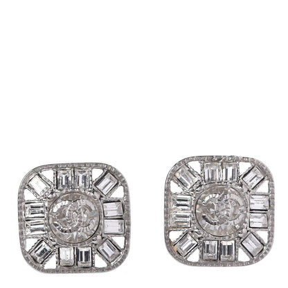 Chanel Baguette Crystal CC Earrings Silver 1 of 5