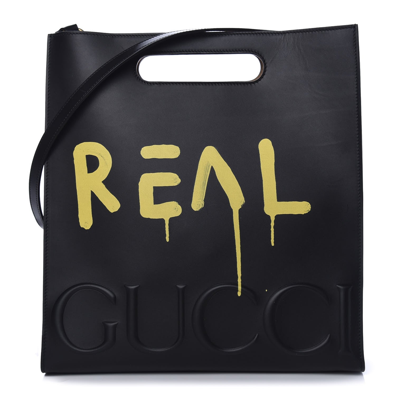Gucci Calfskin GucciGhost Real Medium XL Tote Black Yellow 1 of 12