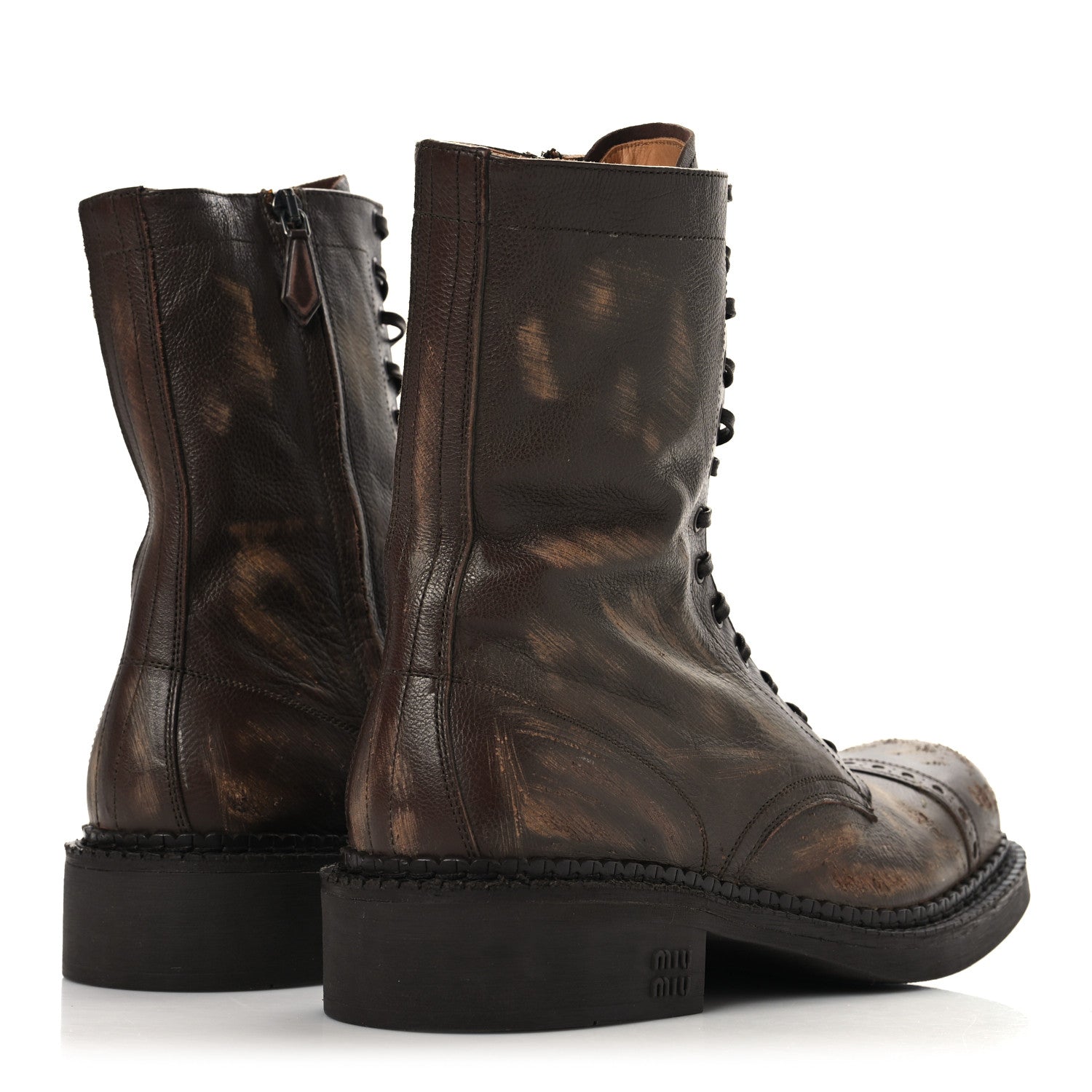 Miu Miu Antic Calfskin Laced Booties 40 Cacao 4 of 9