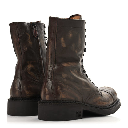 Miu Miu Antic Calfskin Laced Booties 40 Cacao 4 of 9