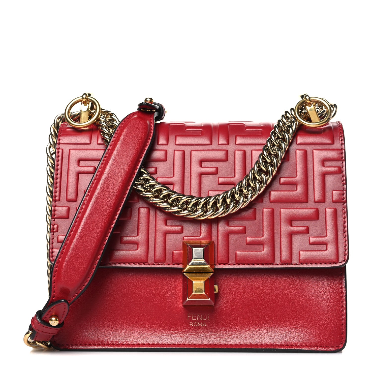 Fendi Vitello Liberty FF 1974 Embossed Small Kan I Shoulder Bag Fragola 1 of 11