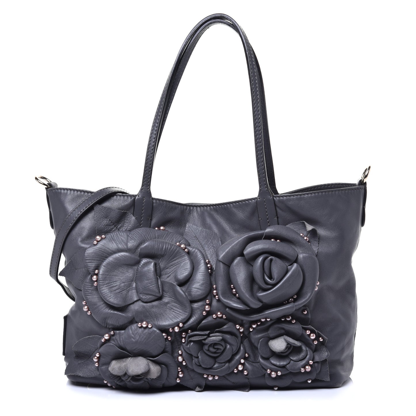 Nappa Studded Rosette Tote Grey