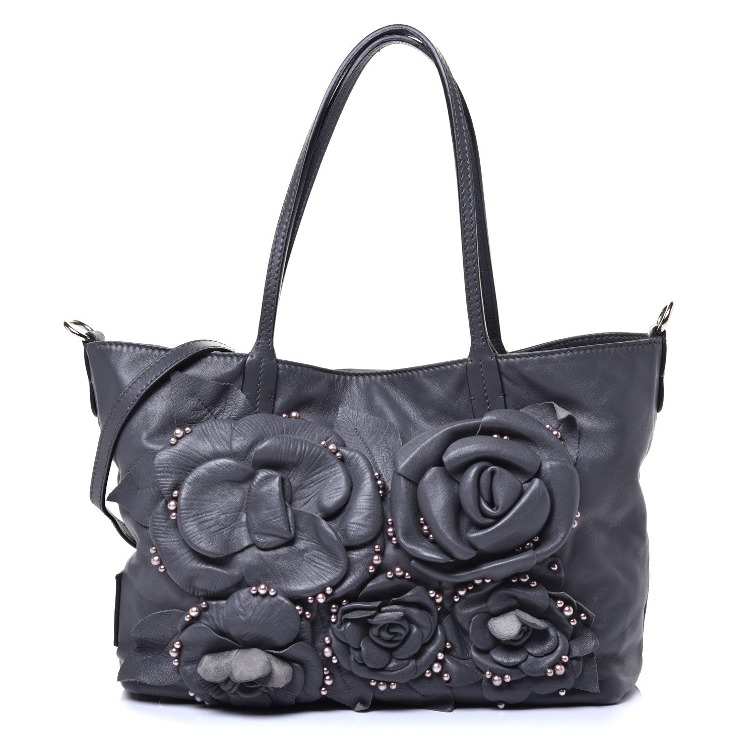 Valentino Garavani Nappa Studded Rosette Tote Grey 1 of 10