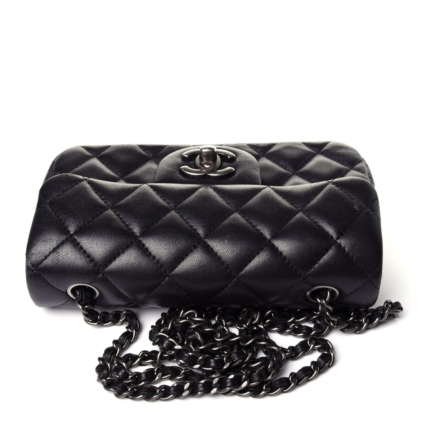 Lambskin Quilted Extra Mini Rectangular Flap Black