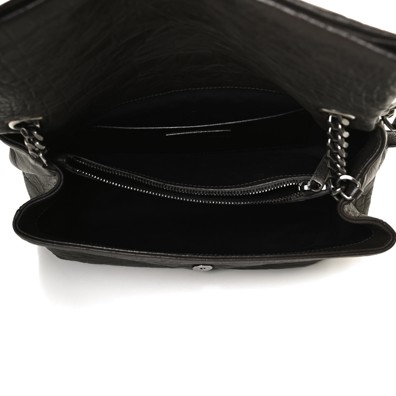 Saint Laurent Calfskin Crocodile Embossed Medium West Hollywood Monogram Fold-Over Dark Brown 5 of 10