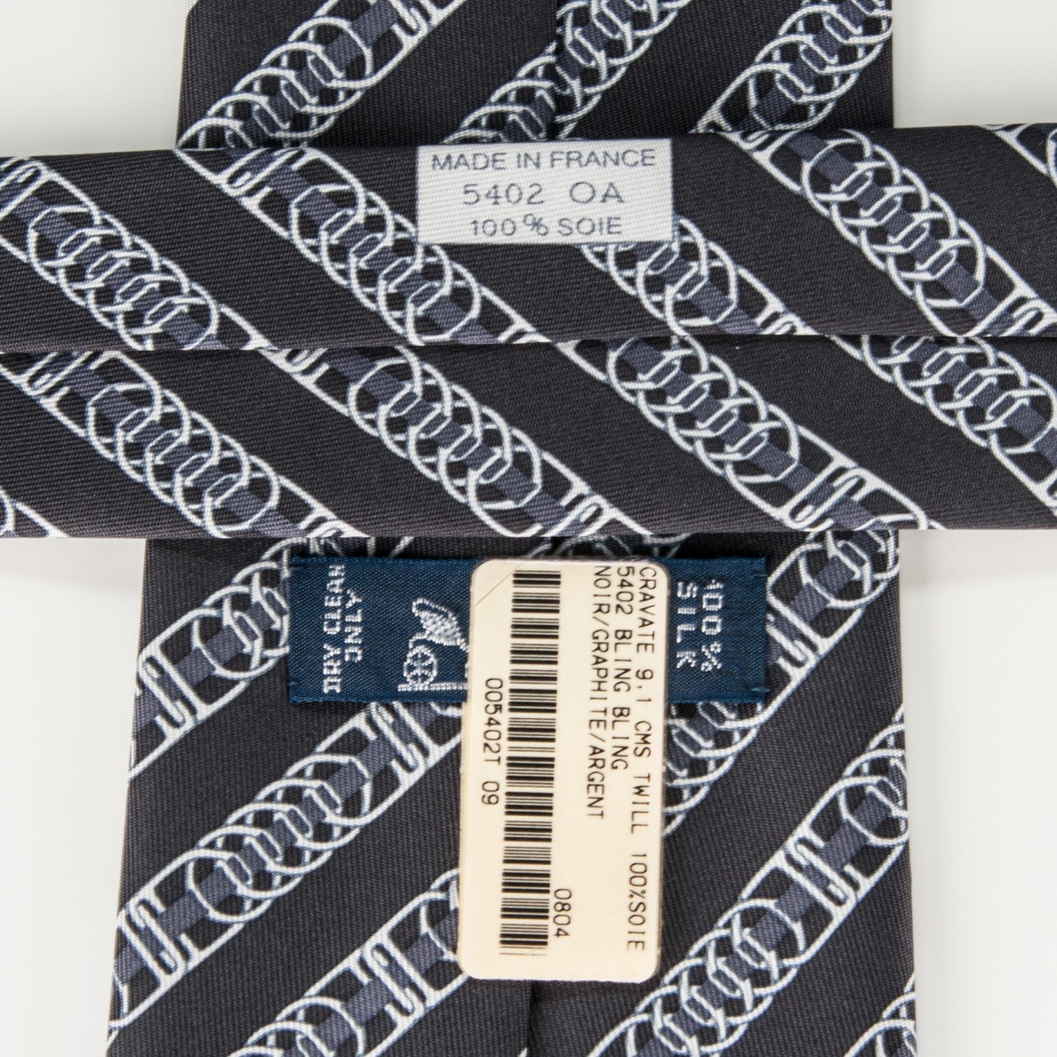 Hermes Printed Silk Mens Bling Bling Neck Tie Noir Graphite Argent 3 of 5