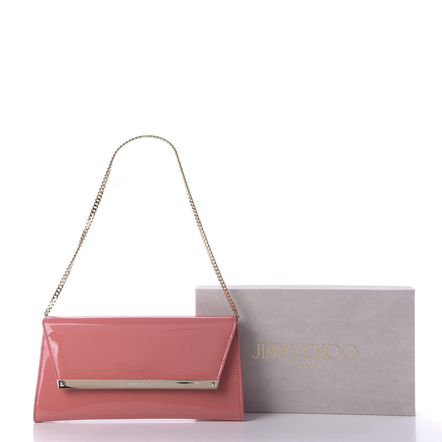 Jimmy Choo Patent Suede Margot Clutch Coral Pink 9 of 9