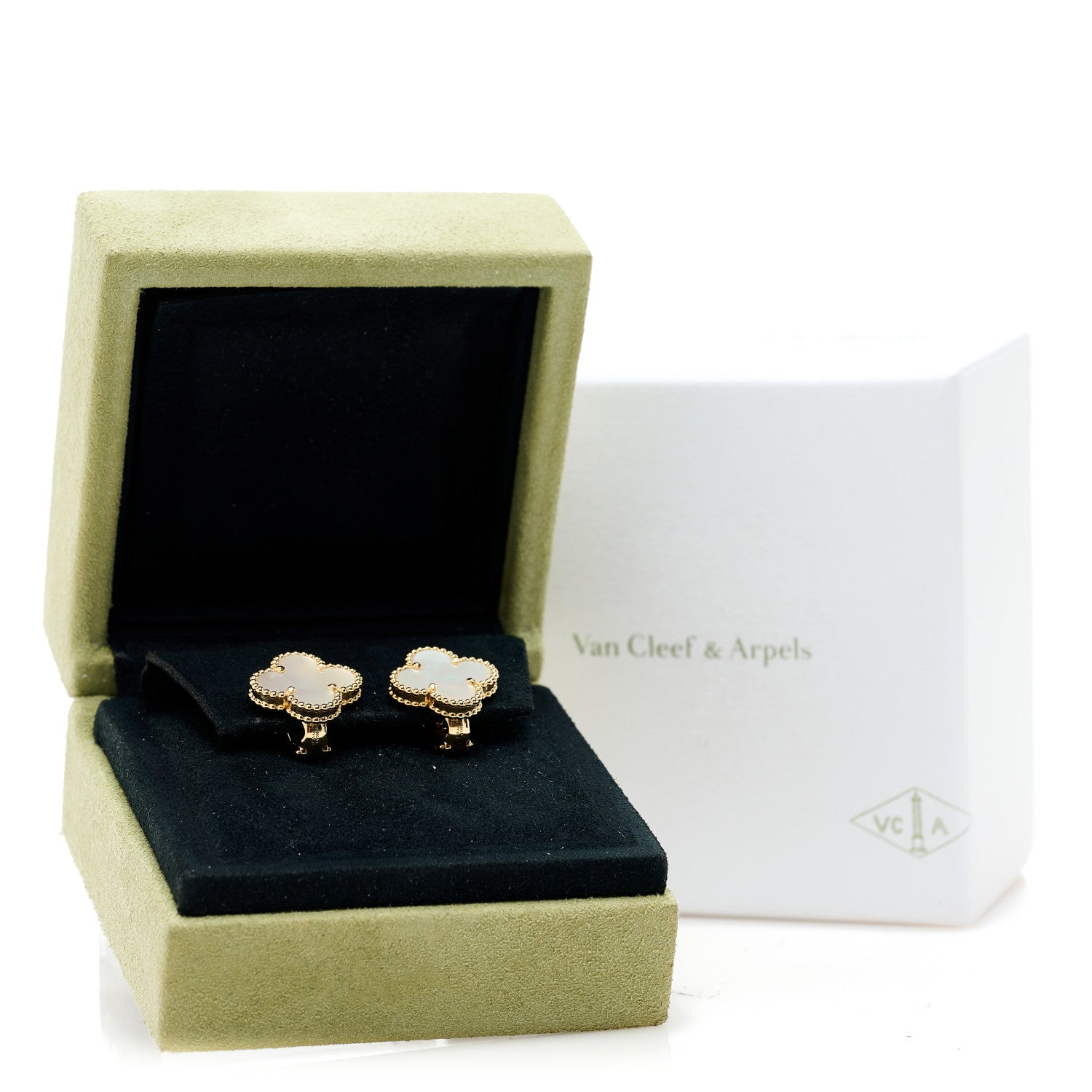 Van Cleef & Arpels 18K Yellow Gold Mother of Pearl Vintage Alhambra Earrings 5 of 5