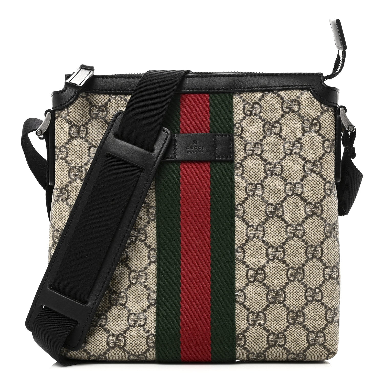 Gucci GG Supreme Monogram Web Messenger Bag Black 1 of 10