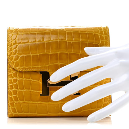Hermes Shiny Alligator Constance Short Wallet Jaune Ambre 2 of 7