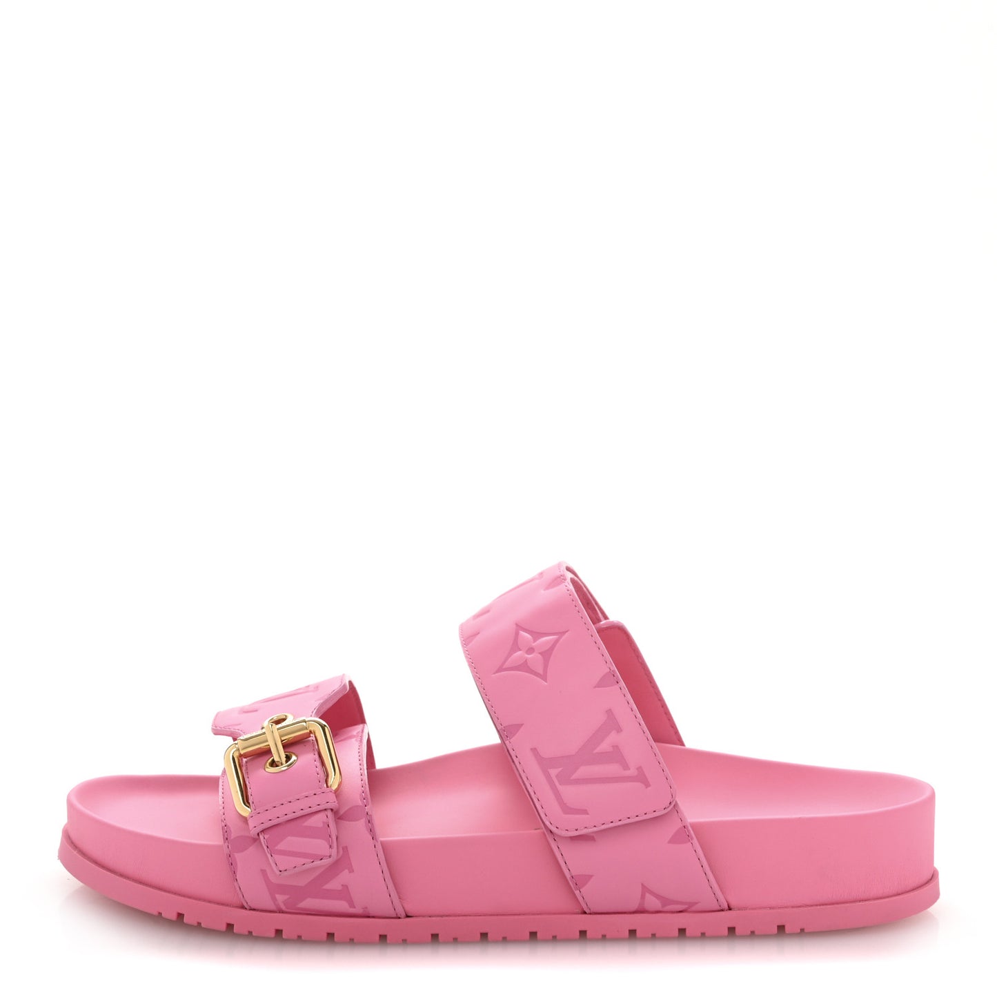 Calfskin Monogram Embossed Bom Dia Flat Mule Sandals 37 Pink