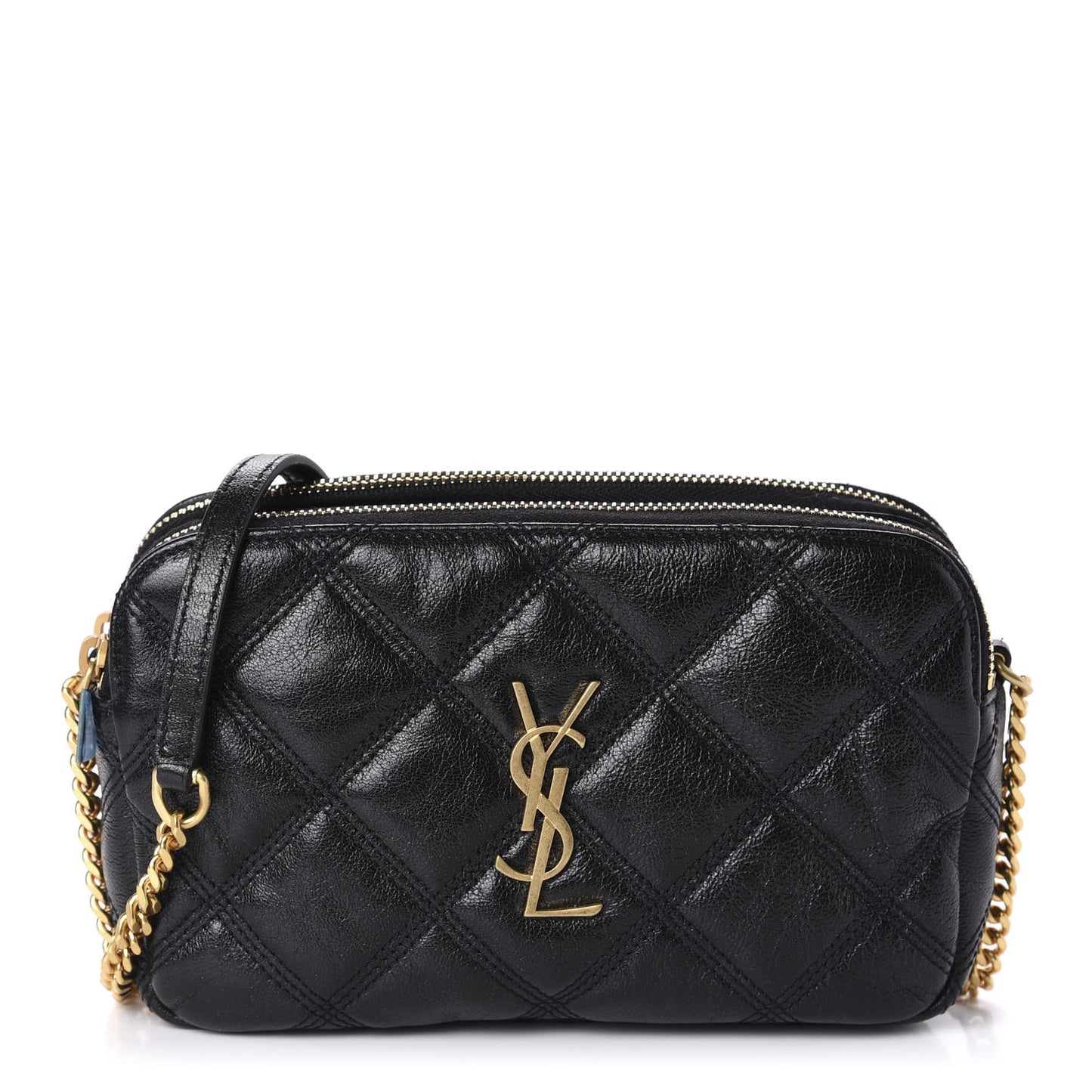 Grained Lambskin Quilted Mini Becky Double Zip Bag Black