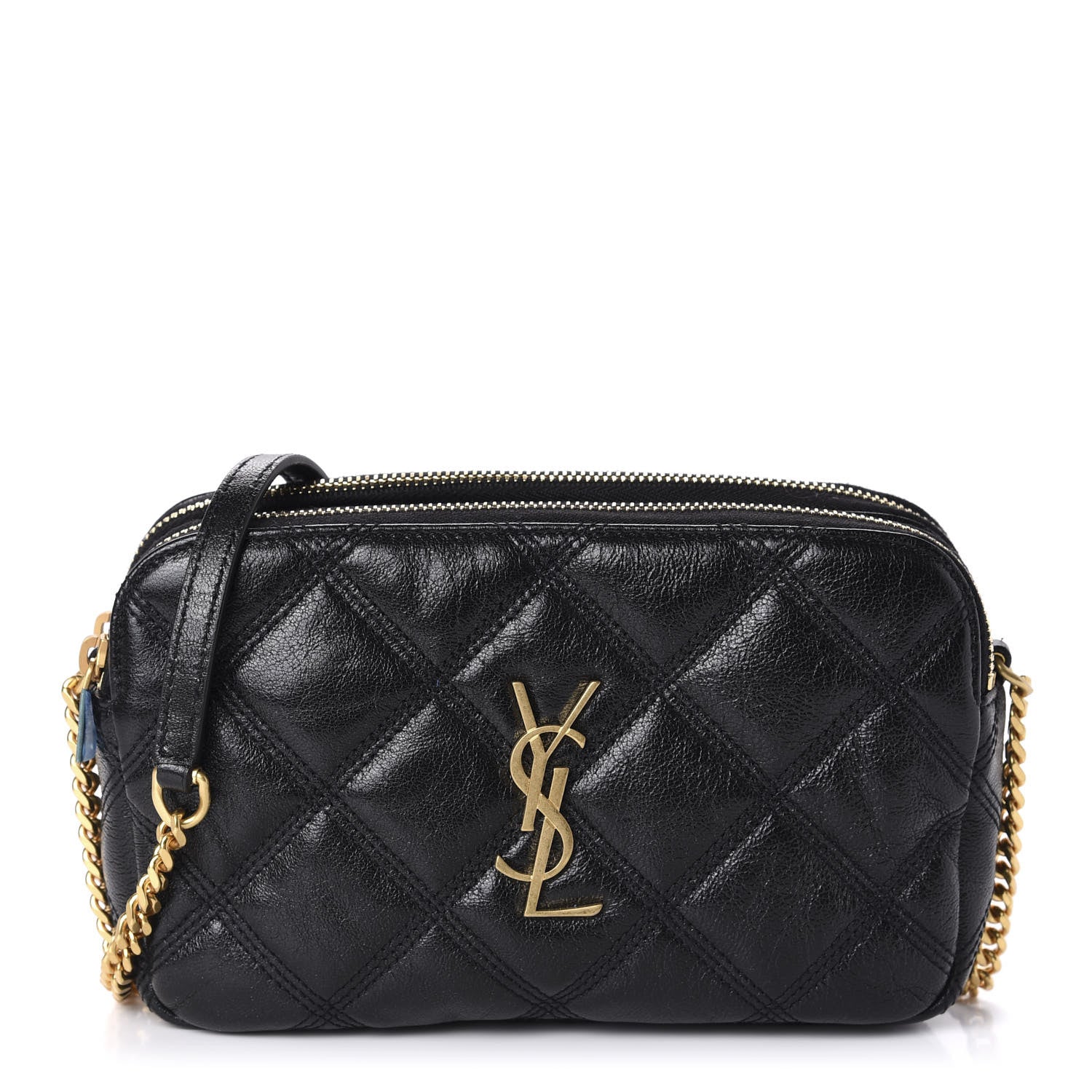 Saint Laurent Grained Lambskin Quilted Mini Becky Double Zip Bag Black 1 of 10