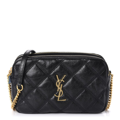 Saint Laurent Grained Lambskin Quilted Mini Becky Double Zip Bag Black 1 of 10