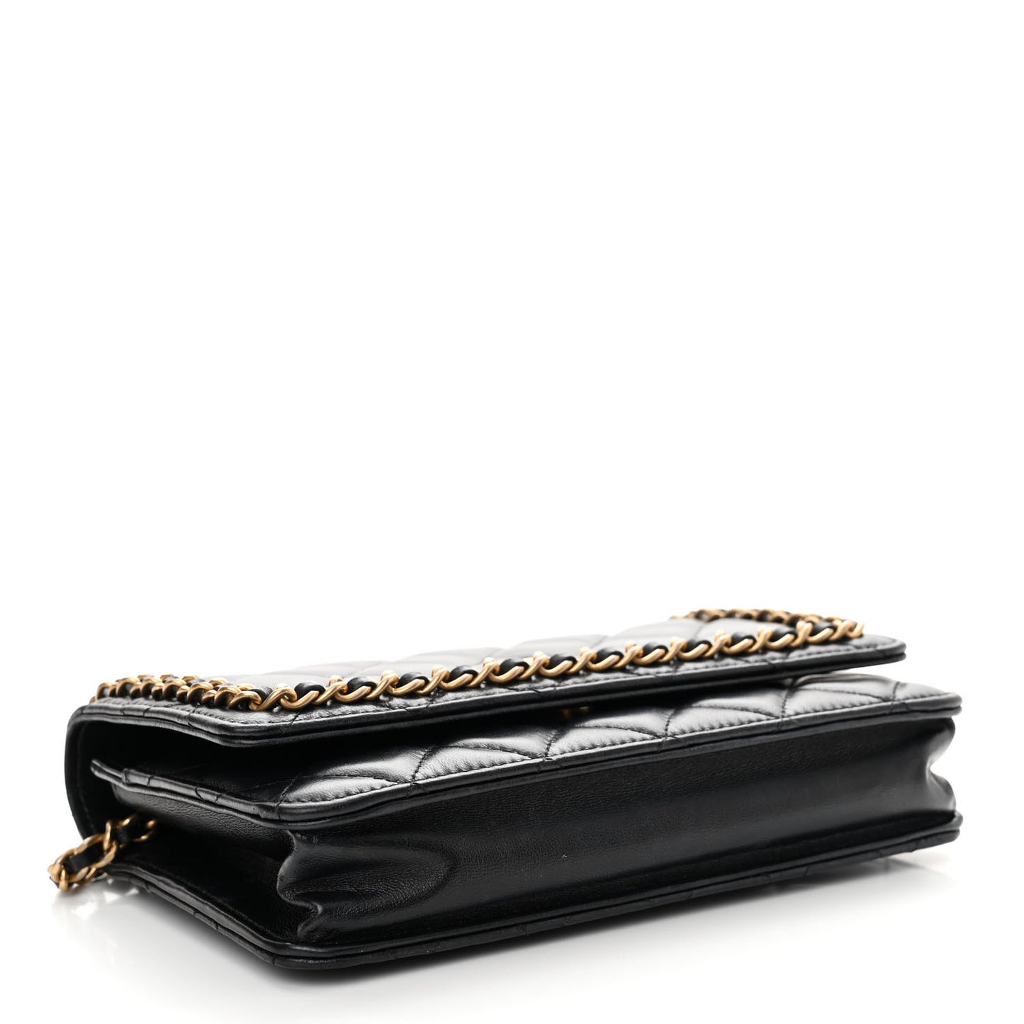 Lambskin Quilted Chain Around Wallet On Chain WOC Black