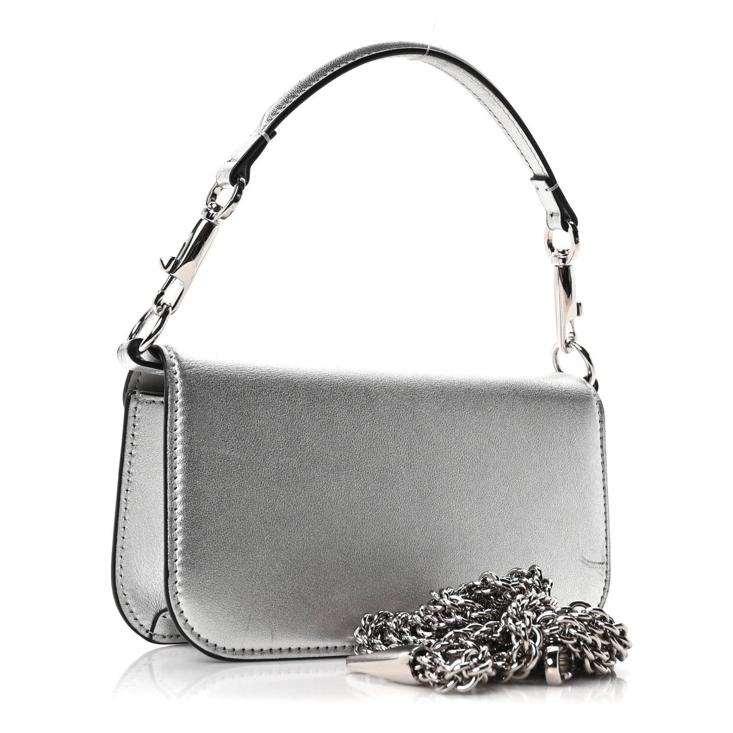 Laminated Calfskin Vlogo Small Loco Shoulder Bag Silver