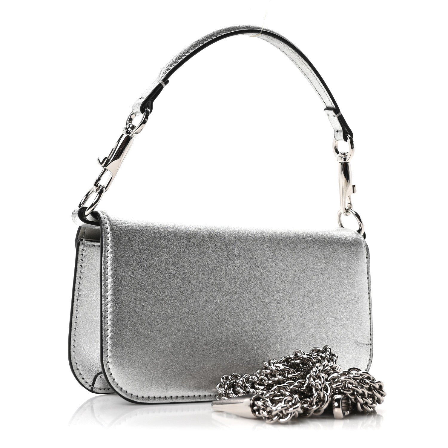 Valentino Garavani Laminated Calfskin Vlogo Small Loco Shoulder Bag Silver 2 of 8